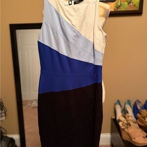 White House Black Market Asymmetrical Blue and Black Dress